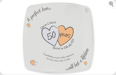 personalised `erfect Love`Golden Anniversary Plate