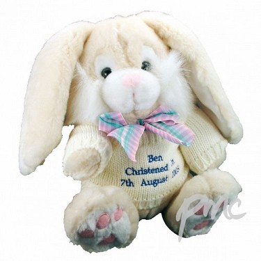 Personalised Gift Cream Bunny with Blue Thread
