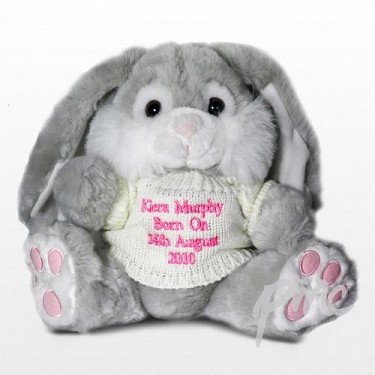Personalised Gift Grey Bunny with Pink Thread