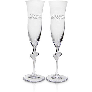 personalised Glass Heart Stem Champagne Flutes