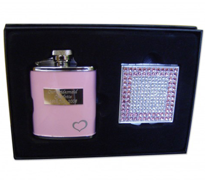 personalised Hip Flask and Compact Mirror Set