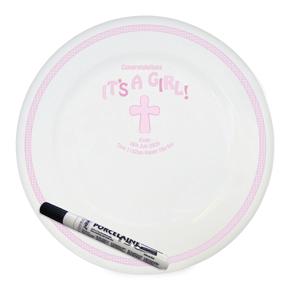 Personalised Its a Girl Pink Cross Message Plate