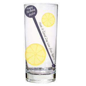 Personalised Lemon and Stirrer Hi-Ball Glass