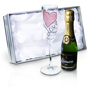 personalised Love Champagne and Flute Gift Set
