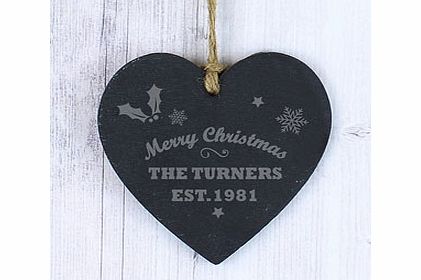 Personalised Merry Christmas Hanging Slate Heart