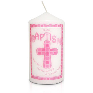 personalised Pink Baptism Candle