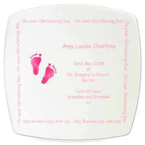 personalised Pink Footprint Design Plate