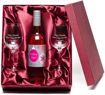 Rose Wine with Engraved Glasses -