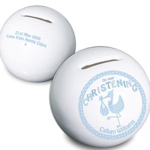 Stork Blue Christening Moneybox