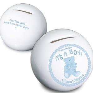 Teddy Moneybox Blue Its a boy