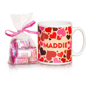 Personalised Valentines Loveheart Mug and Sweets