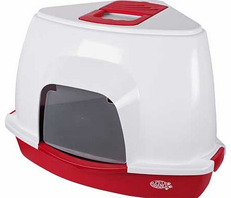 Pet Brands Corner Cat Litter Tray with Hood - Red