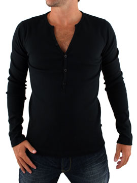 Black Long Sleeved Ribbed T-Shirt