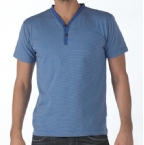Mens Fine Stripe Y-Neck T-Shirt Royal/Pale Blue
