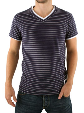 Navy Stripe V Neck T-Shirt