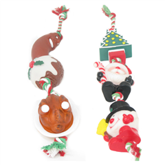 Christmas 3 Vinyl Toys on a Rope Dog Toy by Pets at Home