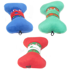 Christmas Plush and Vinyl Bone Squeaky Dog Toy by Pets at Home