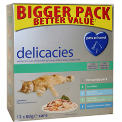 Delicacies Adult Cat Food Mixed Fish Variety 80gm 12 Pack