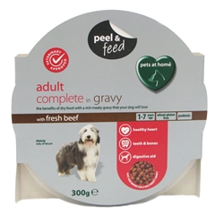 Peel and#38; Feed Adult Complete Dog Food with Beef and38; Gravy 300gm