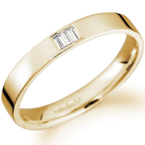 PH Rings 3mm Baguette Diamond Set Wedding Band In 18 Carat Yellow Gold