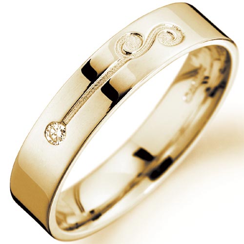 PH Rings 4mm Diamond Set Engraved Wedding Band In 9 Carat Yellow Gold