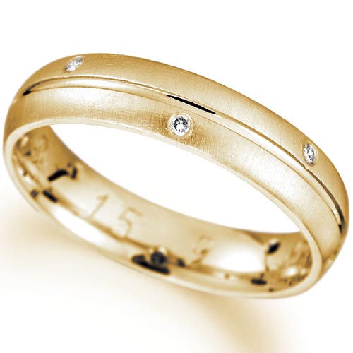 4mm Diamond Set Groove Court Wedding Band In 18 Carat Yellow Gold