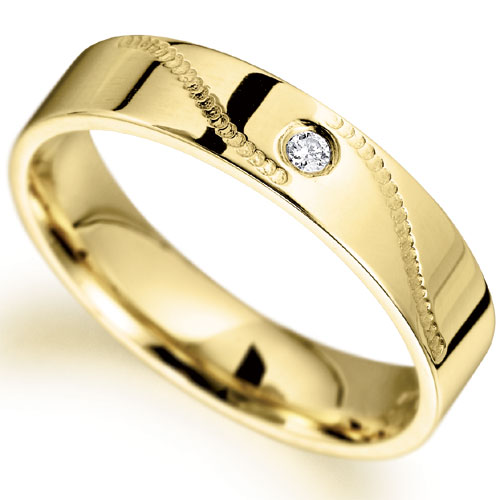 PH Rings 4mm Diamond Set Millgrain Wedding Band In 18 Carat Yellow Gold