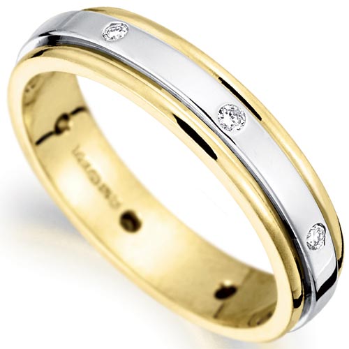 4mm Diamond Set Wedding Band In 9 Carat Yellow and White Gold