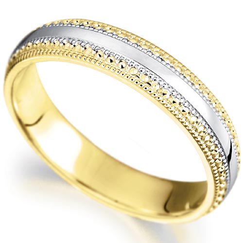 PH Rings 4mm Millgrain Effect Wedding Band In 18 Carat Yellow and White Gold