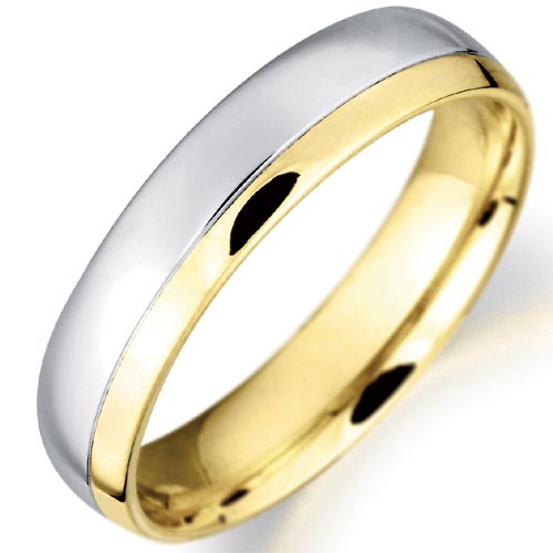 5mm Court Wedding Band In 18 Ct Yellow and White Gold