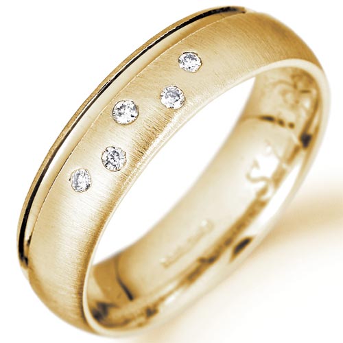 PH Rings 5mm Diamond Set Court Wedding Band In 9 Carat Yellow Gold