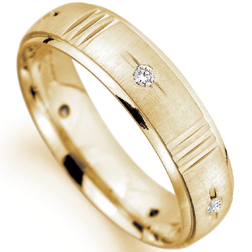 5mm Diamond Set Dimpled Matt Effect Wedding Band In 9 Carat Yellow Gold
