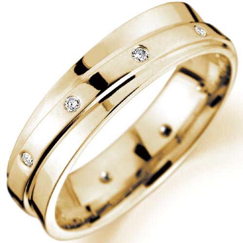 5mm Diamond Set Grooved Wedding Band In 18 Carat Yellow Gold
