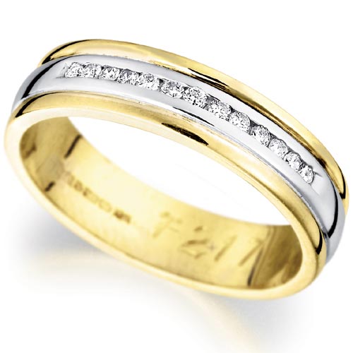 5mm Diamond Set Wedding Band In 9 Carat Yellow and White Gold