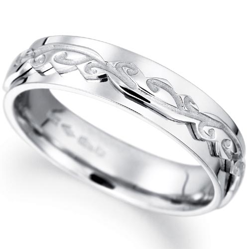 PH Rings 5mm Engraved Cut Out Wedding Band In 9 Carat White Gold