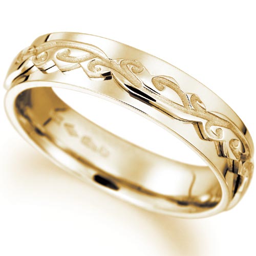 5mm Engraved Cut Out Wedding Band In 9 Carat Yellow Gold