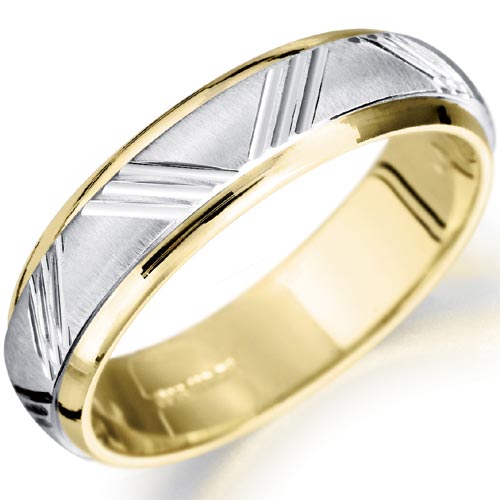 PH Rings 5mm Grooved Wedding Band In 18 Carat Yellow and White Gold