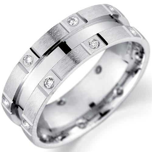 PH Rings 6mm Diamond Set Matt and Polished Finish Wedding Band In 9 Carat White Gold