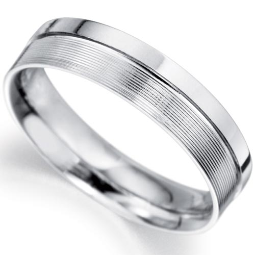 PH Rings 6mm Grooved Effect Wedding Band In 18 Carat White Gold