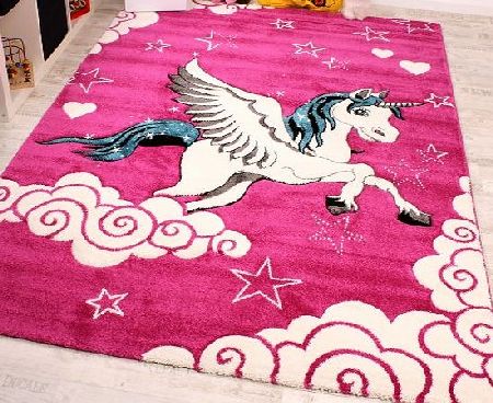 PHC Childrens Bedroom Carpet for Children Little Unicorn Pink Cream Turquoise 80x150 cm