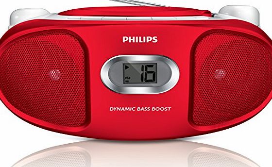 Philips AZ105R/05 Portable CD Player with FM Tuner and Audio-In for Smartphone/MP3 Playback - Red