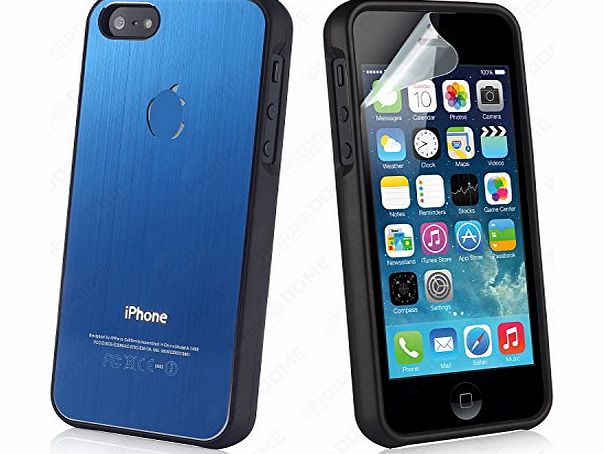 Phone Dome Brushed Aluminium 2-piece Machined Metal Hard Case for Apple iPhone 5 amp; 5S - with free screen protector amp; cleaning cloth (Blue, Black Trim)