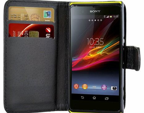 Black Sony Xperia L PU Leather Book / Wallet Case with Card Slots - C2104 / C2105