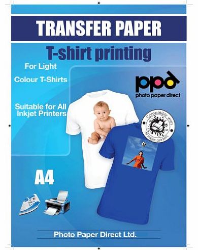 Photo Paper Direct A4 Inkjet Iron On Transfers Paper / T Shirt Transfers - Light T Shirt x 20 Sheets