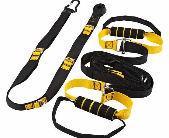 PhysioRoom Suspension Trainer - Aerobic, Resistance & Strength Training Straps - Home Gym Bodyweight Workout Kit. Personal Body Sculpture MMA Fitness Training - As used in the Military - Black / Y