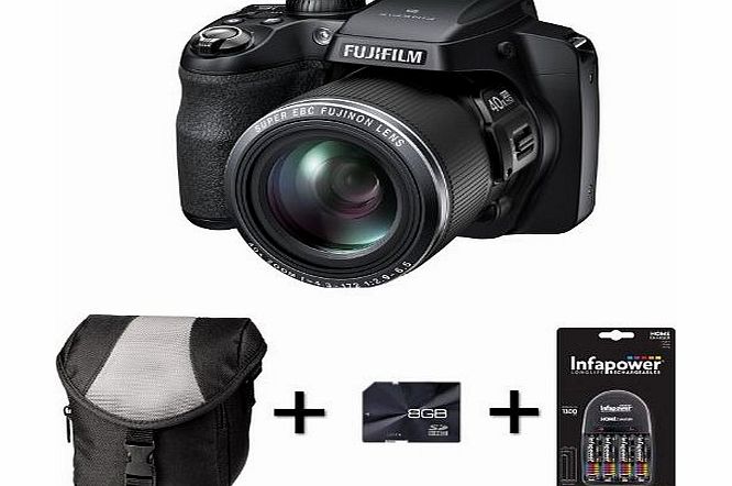 Picsio Fujifilm FinePix S8200 - Black   Case   8GB Memory   4 AA Batteries and Charger (16.2 MP, 40x Optical Zoom) 3.0 inch LCD