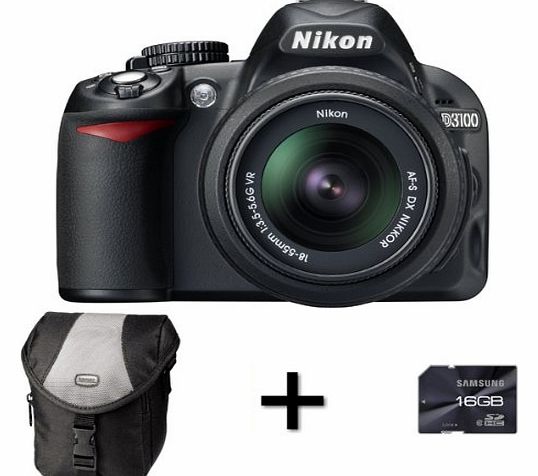 Nikon D3100 Digital SLR Camera + Case + 16GB Memory Card and 18-55mm VR Lens Kit - Black (14.2MP) 3 inch LCD