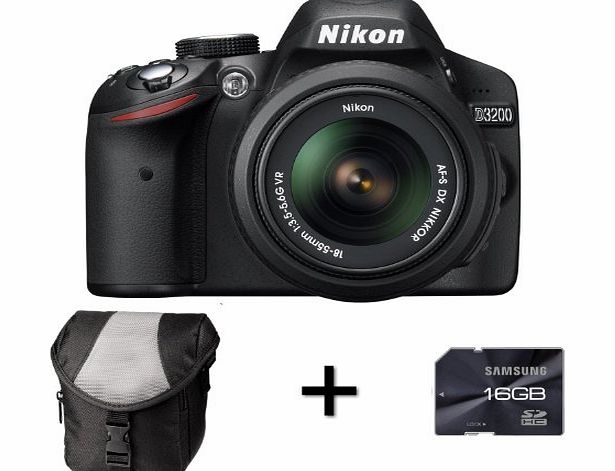 Picsio Nikon D3200 Digital SLR Camera   Case   16GB Memory Card and 18-55mm VR Lens Kit - Black (24.2MP) 3 inch LCD