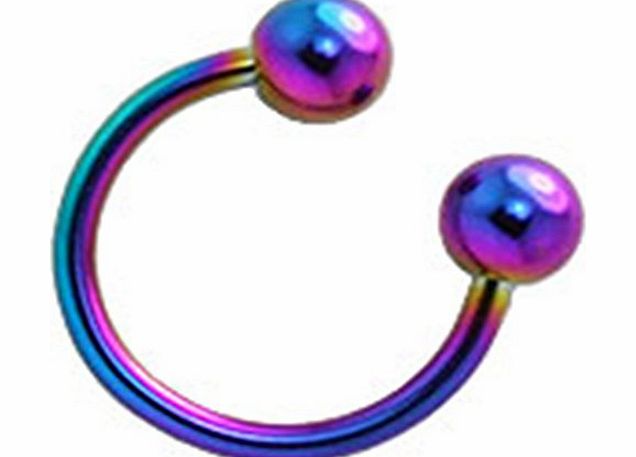 PiercedOff Rainbow Titanium IP Eyebrow Lip Ear Tragus Nipple Ring Circular Barbell Horseshoe 16GA (1.2mm x 10mm)