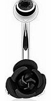 Piercing Boutique Surgical Steel Flower / Rose Design Belly Bar 1.6mm (14 gauge) x 10mm Length - One Piece - Black